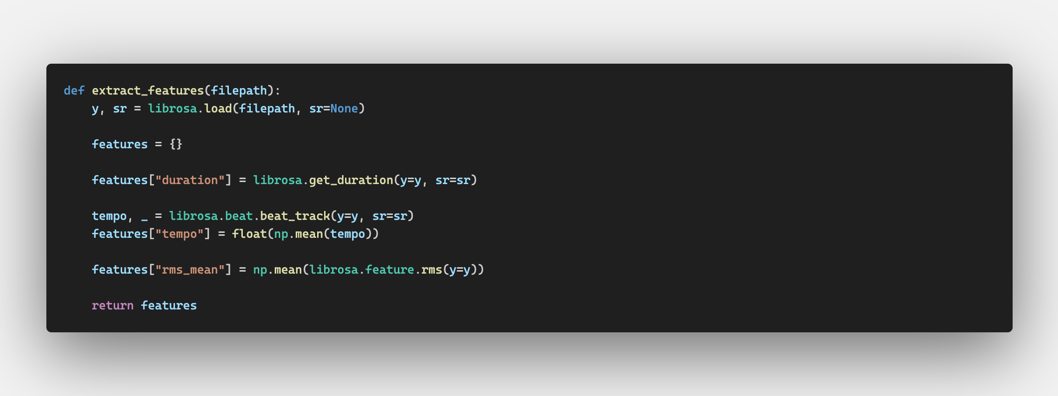 Librosa Feature Extraction Code